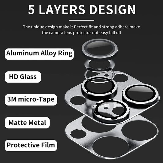 iPhone Full Cover Camera Tempered Glass Lens Protector Plus Aluminum Alloy Ring