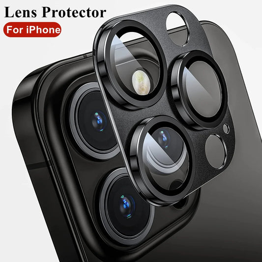 iPhone Full Cover Camera Tempered Glass Lens Protector Plus Aluminum Alloy Ring